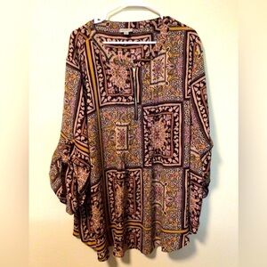 Avenue women’s 30/32 roll tab sleeves brown tan gold black exposed zip‎ pullover